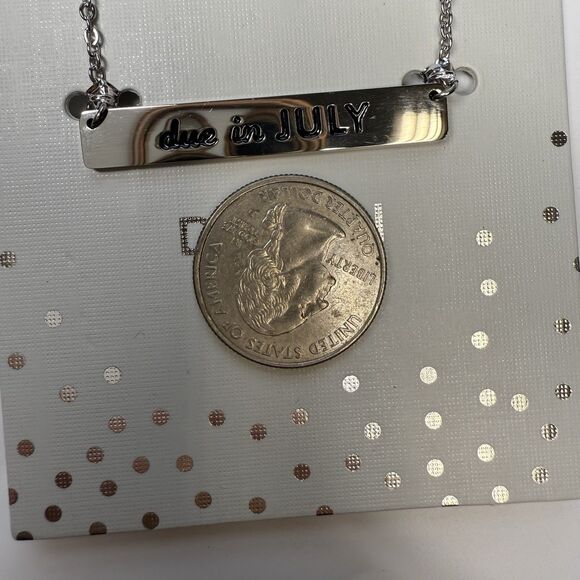 Occasionally Made Maternity Due In July Silver Stainless Steel Bar Necklace New - Picture 2 of 5